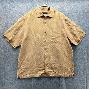 Jhane Barnes Shirt Mens XL Khaki Button Down Tan Beige Silk Linen Dress Pocket